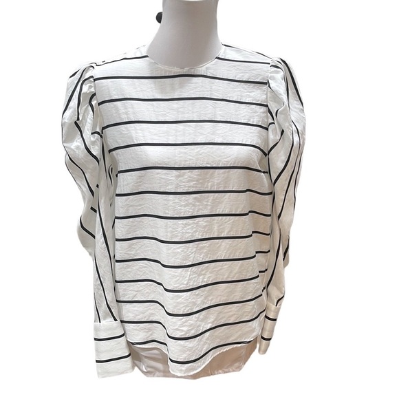 Nwt Zara Black White Stripe Long Puff Sleeve Top SZ S - Picture 4 of 11